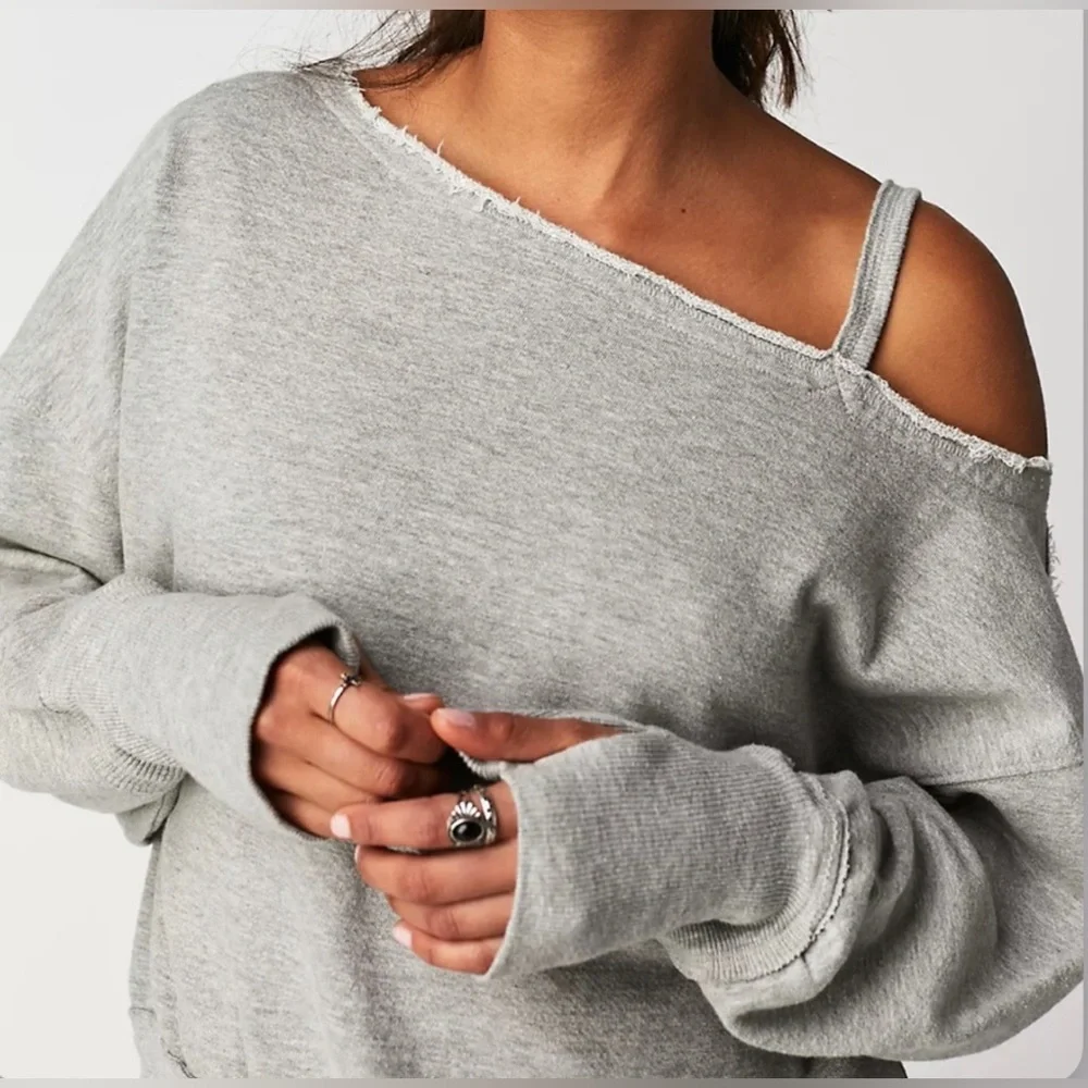 NWT Free People On The Edge Pullover Gray Size XL - Picture 2 of 5